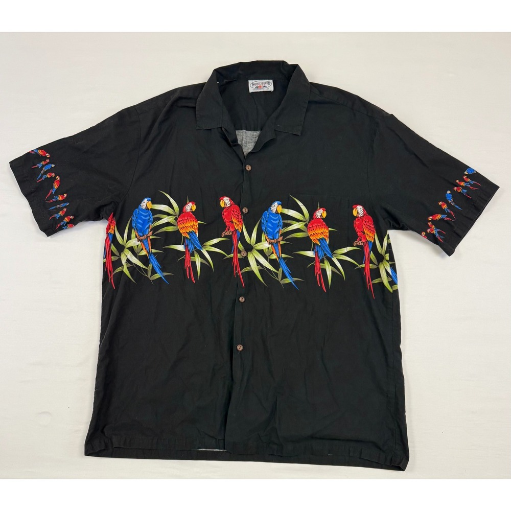 Pacific Legend Mens 2XL Black Parrot Bamboo Hawaiian Shirt Cotton Made in Hawaii